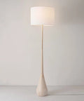 65 Inch Floor Lamp With Wood Toned Finish And White Cotton Shade Japandi Style E26 Base On Off Rotary Switch 5 Ft Cord