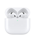Premium Wireless Earbuds With A Truly Slick Contoured Shape And Dope Personalized Spatial Audio That Makes Every Track Sound Straight Fire For Daily Chilling Quick Tap Controls And Crisp Call Clarity in white charging case.