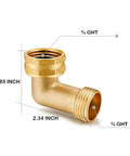 Solid Brass 90 Degree Hose Elbow Connector Set, 3/4 FHT To 3/4 MHT, Reduces Stress On RV Water Intake, No Leaks, Durable Rustproof Fittings, Includes 2 Brass Elbows And 2 Washers, Easy To Install, 3/4 GHT brass elbow