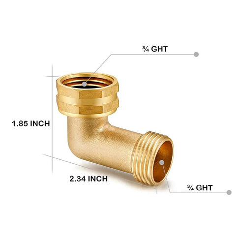 Solid Brass 90 Degree Hose Elbow Connector Set, 3/4 FHT To 3/4 MHT, Reduces Stress On RV Water Intake, No Leaks, Durable Rustproof Fittings, Includes 2 Brass Elbows And 2 Washers, Easy To Install, 3/4 GHT brass elbow