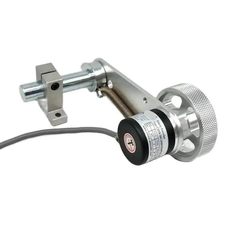 Rock Solid Industrial Length Measuring Device With Non Slip Metal Perimeter Wheel and sturdy mounting arm for precise distance tracking.