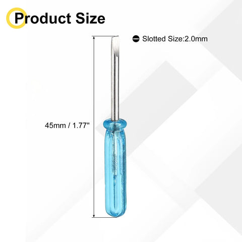 Nifty Micro Precision Flat Head Screwdriver 2.0mm Mini Slotted Driver with Sure Grip Blue Handle, measuring 45mm.