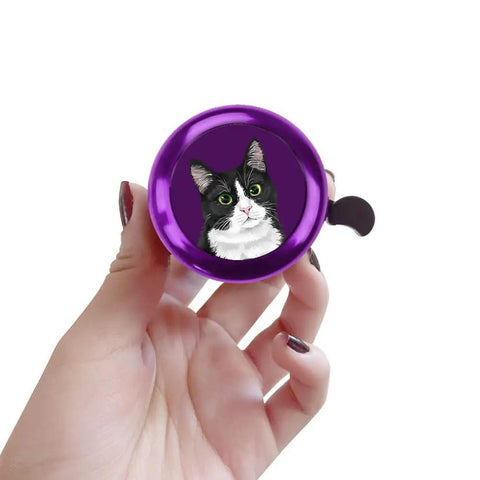 Purple Aluminum Round Bike Bell For Adults And Kids Dope Black White Tuxedo Cat Design Classic Ring Bicycle Bell Lightweight Durable Easy To Install And Use On Any Bike, 53.8 mm