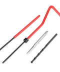 30 Piece Thread Repair Kit With Stainless Steel Inserts for Metric and Imperial Threads, showing breaker, tap, and twist drill.