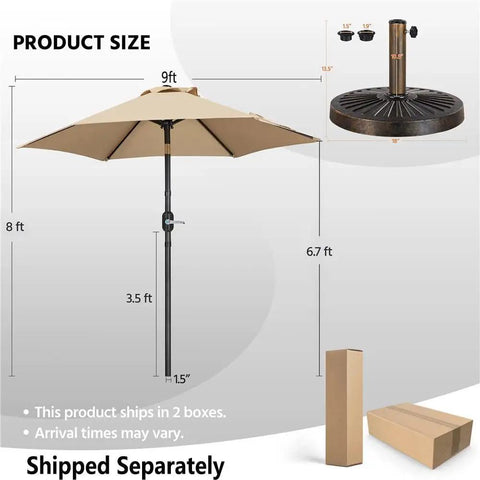Dimensions of 9Ft Outdoor Patio Umbrella With Heavy Duty Base Included Push Button Tilt And Crank UV Protected