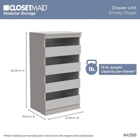 Super Slick Modular Closet Storage Organizer With Four Stackable Drawers In Taupe Decked Out With Decorative Trim And A Solid Back Panel For A Gotta Have Organized Space Vibe That Stays Tight And Totally Hassle Free