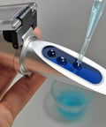 Dual Scale Brix Refractometer With ATC For Specific Gravity And Brix Readings Hydrometer Kit For Wine Making Beer Brewing And Homebrew DIYers For Serious Hobbyists And Pros Alike, silver body with blue sample window
