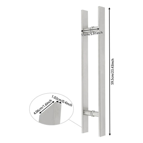 Double Sided 23.43 Inch Stainless Steel Barn Door Handle Bar Pull For Sliding Glass Shower And Entry Doors With A Grippy Ergonomic Back To Back Grip And Simple Push Pull Action For High Traffic Spaces, front view with 23.43-inch length