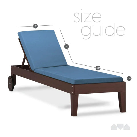 Memory Foam Outdoor Chaise Lounge Cushion With Waterproof And Washable Cover In Blue Ultra Plush Pad For Patio Deck Or Lawn