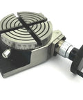 Heavy Duty 4 Inch Cast Iron Rotary Table Built For Milling Machines Delivers Dead On 360 Degree Indexing And Rock Solid Horizontal Or Vertical Setup With M6 Clamps Included, top view with dials and grips.