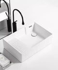 USZWBY Vessel Sinks Nordic Ceramic Table Basin Side Corner Drainage Washing Machine with Washboard and faucet.