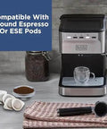 Semi-Automatic Espresso Machine With 15 Bar Pressure, Grounds Or ESE Pods Compatible, Built-In Milk Frother on countertop
