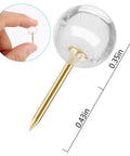 Heavy Duty Gold Push Pins With Crisp Clear Round Heads Top Shelf Office Gear For Maps Bulletin Boards And Cork Walls 100 Count, showcasing pin dimensions.