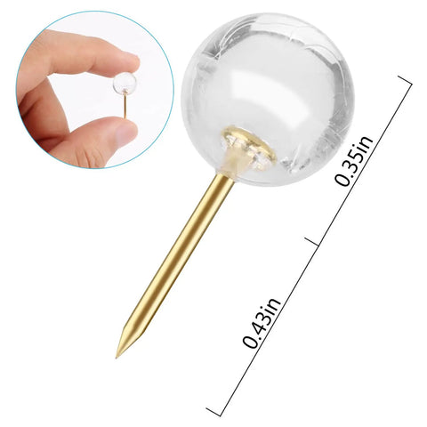Heavy Duty Gold Push Pins With Crisp Clear Round Heads Top Shelf Office Gear For Maps Bulletin Boards And Cork Walls 100 Count, showcasing pin dimensions.