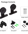 Package contents for Two Pack Sliding Barn Door Rollers Only No Track T Shape Hangers Ultra Quiet Steel Bearings With Gcr15 Premium Nylon Wheel Frosted Black Rustproof Each Supports Up To 330lbs 150kg Beefy Heavy Duty Compatible With All Barn Door Hardware Kits