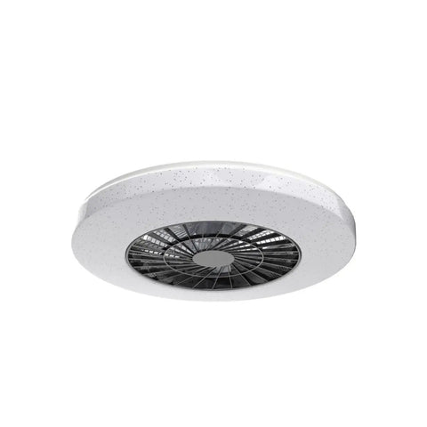Remote LED Ceiling Fan With Light Kit 40W Dimmable, modern flush mount, reversible, 7 invisible blades, close-up of fixture
