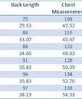 Size chart for clothing with measurements in centimeters and inches for sizes S/44 to 3XL/56.