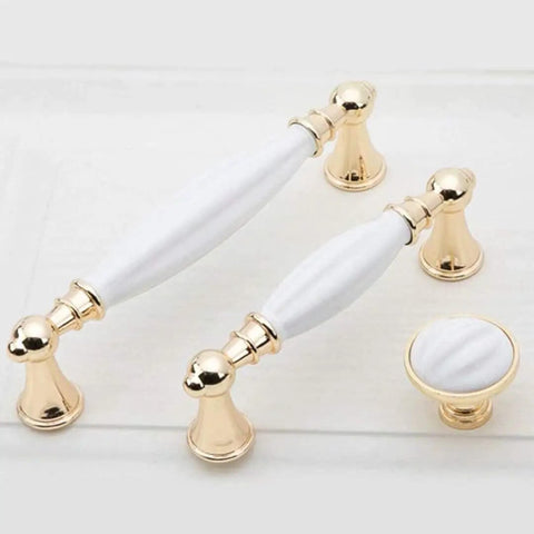 Six Pack Ceramic Cabinet Knob Handles With 22mm Screws, Drawer Pulls For Kitchen Cupboard Wardrobe Dresser Doors, Gold Zinc Alloy Modern Hardware