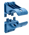 Premium Rockler Dust Right 4 Inch Hose Cradles in blue, heavy duty ABS support brackets for organizing shop vac hoses.