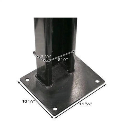 Heavy Duty Four Post Car Lift With Matching Sliding Jacks Black Powder Coated Steel Garage Auto Hoist System base dimensions and structure.