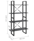 Industrial Four Shelf Book Cabinet In Gray Built From Solid Pine Wood with measurements 140 cm tall 80 cm wide