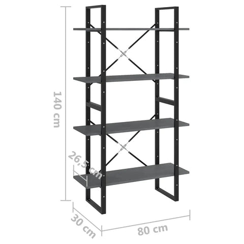Industrial Four Shelf Book Cabinet In Gray Built From Solid Pine Wood with measurements 140 cm tall 80 cm wide
