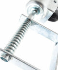 Heavy Duty 4 Inch Spring Loaded Gate Caster Wheel Automatic Height Adjustment spring and metal bracket close-up.