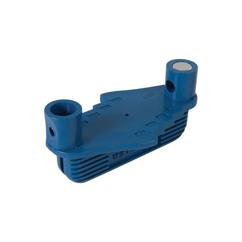Center Offset Marking Tool For Woodworking, Blue Finish, Fits Standard Pencils, Center Hole Keeps Pencil Centered, Notches For Offset Marking Or Edge Lines On Large Panels.