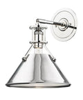 Top Tier Polished Nickel Wall Sconce Lighting Fixture With One Bulb Mount For Modern Living Spaces, sleek cone shape.