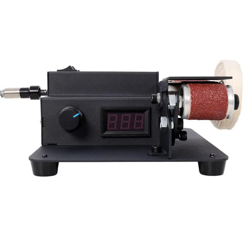 2-In-1 Mini Belt Sander And Rotary Tool Station, 350W Bench Grinder showing a digital display and sanding drum, ideal for crafts.