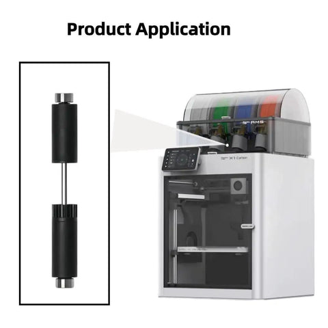 Active Spool Driver Roller Replacement for Bambu Lab System shown next to compatible AMS spool holder, enhancing 3D printer performance.