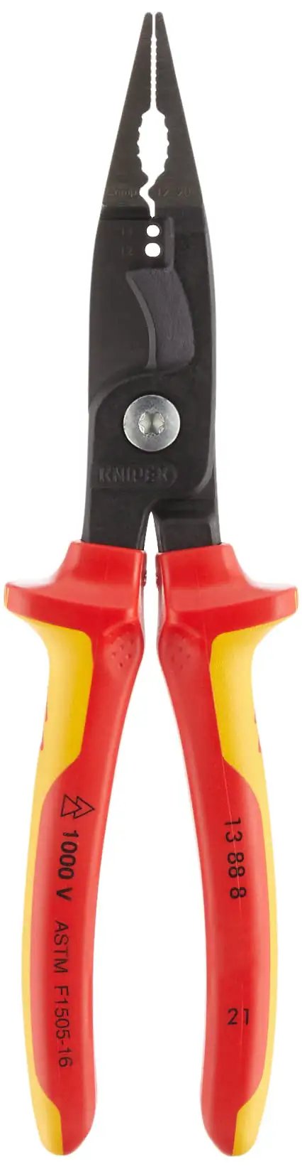 Workhorse Electrical Installation Pliers With Six Functions For Gripping Flat And Round Material, Red And Yellow Handles