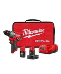 M12 Fuel Cordless Hammer Drill Kit Delivering Knockout Torque And Slick Grip Handling Crushes Through Concrete And Lumber Like Badass Power with charger and batteries.