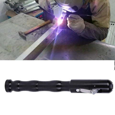 TIG Wire Feed Pen For Easy Welding, Finger Feeder And Rod Holder during welding, with glowing arc and black ergonomic design.