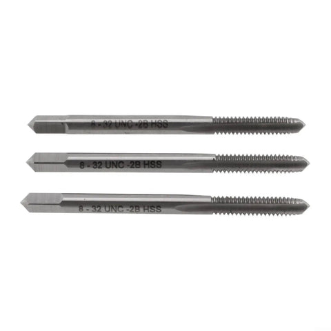 Three Piece 8 32 UNC Tap Set With 3 Flutes For Hand Threading In Mild Steel Aluminum Iron Copper Stainless Steel And Hard Plastics