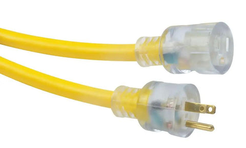 Beefy Heavy Duty 50 Foot Extension Cord 10 Gauge 3 Conductor Outdoor Power Cable With Lighted End In Bright Yellow