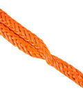 Close-up of woven design on Go-To Lightweight Soft Shackle Set 1/2 Inch By 24 Inch Recovery Shackles, bright orange UHMWPE fiber