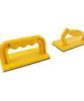 Pro Grade Safety Push Block Set, 5 Piece Woodworking Hand Protection Tools Kit For Table Saw, Router, And Band Saw, ABS Durable Construction, Yellow Ergonomic Handles For Max Control And Blade Safety showing two yellow push blocks