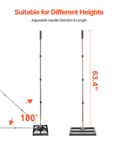 Updated Lawn Leveling Rake With Roller 17 Inch By 10 Inch Stainless Steel Lawn Leveler showing adjustable 63.4 inch handle