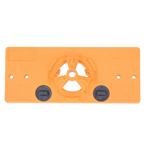 Get Ready For Serious Woodworking With This Ultimate Hinge Hole Saw Jig Set, orange precision drilling guide with adjustable depth.