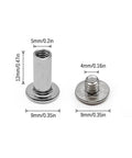 Heavy Duty Nickel Plated Binding Screw Posts Chicago Barrel Screws Bulk Kit 40 Piece For Leather Crafting Bookbinding And Wallet Repair Super Snug Fit Hella Smooth Operation, shown in 12mm length.