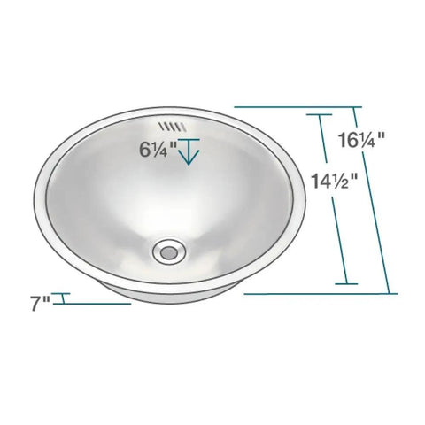 Diagram of 420 Dual-Mount Stainless Steel Lavatory Sink, 16-1/4 Inch, Brushed-Satin Finish, Scratch-Resistant 304-Grade