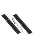 Heavy Duty Rock Solid 10 Inch Continuous Piano Hinges Built Tough From Premium Black Stainless Steel With Included Screws For Cabinet Doors And Home Workshop Makeover Two Pack, showing two black metal hinges and screws.