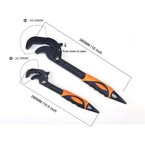 Two Piece Self Adjusting Wrench Set Universal Spanner And Pipe Wrench With Quick Power Grip for Auto Repair