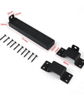 Heavy Duty Sliding Bar Gate Latch With Padlock Hole In Matte Black Metal For Outdoor Garden Sheds And Fences Built Tough With Straight Up Secure Locking Action That Is The Real Deal with screws and mounting plates displayed.