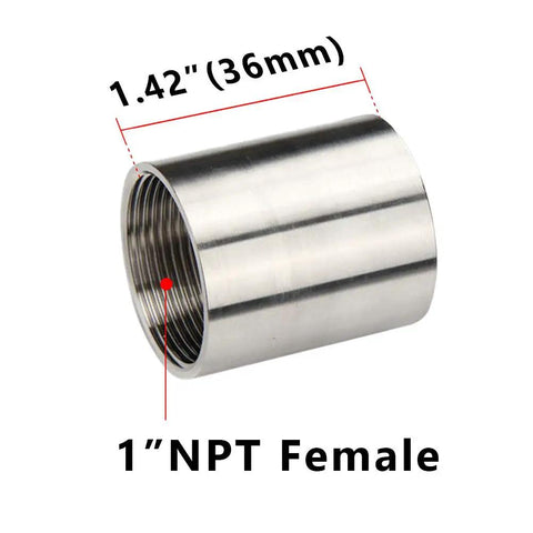 Bang For Your Buck 304 Stainless Steel Cast Pipe Coupling Fitting 1 Inch National Pipe Thread Female To Female Adapter With Glossy Polish Tough As Nails Plumbing Connector For Home Gas And Water Lines 2 Pack, showing 1" NPT female ends.