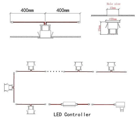Diagram of Linkable LED Under Cabinet Lights 12V Recessed Mini Downlights Kit Dimmable With Remote Control ETL Listed layout.