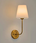 Hardwired Wall Sconces Set Of 2 Vintage Industrial Style Wall Lamps With Flared White Fabric Shades Antique Brass Finish