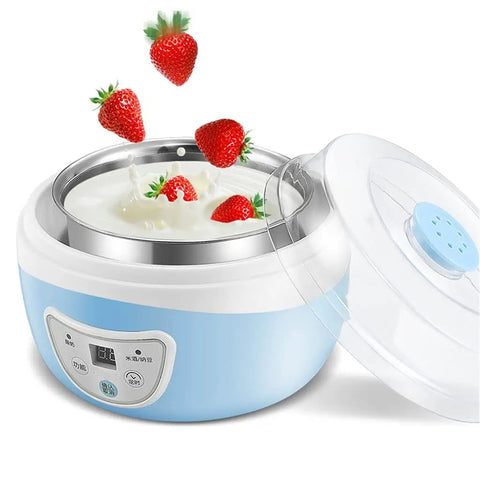 Fully Automatic Smart Yogurt Maker With Premium Stainless Steel Fermenting Jar For No Sweat Homemade Dairy on kitchen counter.