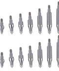 Archery Screw In Arrow Points Set, 12 stainless steel field tips arranged in varying sizes, 75 to 300 grain for recurve and compound bows